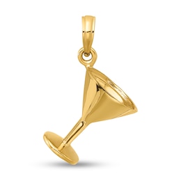 3D Tilted Martini Glass Necklace Charm in Solid 14K Gold