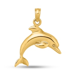 3D Diving Dolphin Necklace Charm in Solid 14K Gold