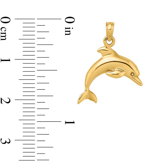 3D Diving Dolphin Necklace Charm in Solid 14K Gold