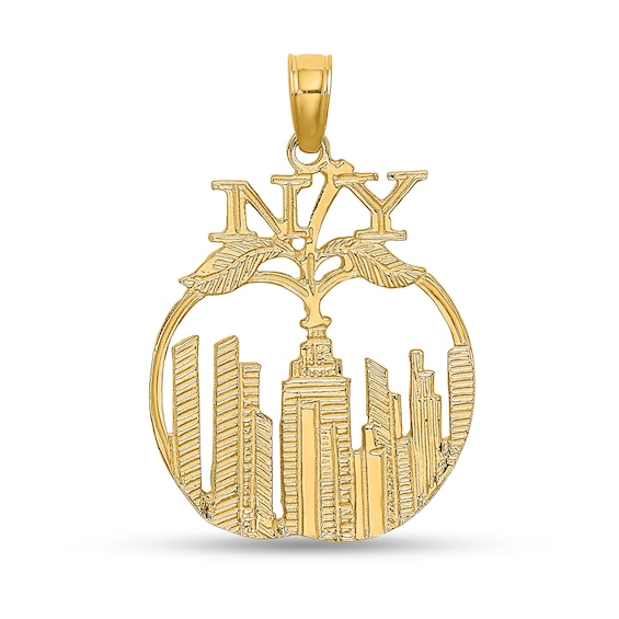New York Apple Cutout Necklace Charm in Solid 14K Gold
