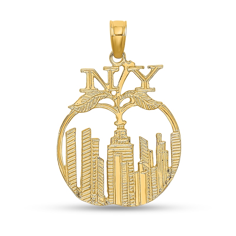 Main Image 1 of New York Apple Cutout Necklace Charm in Solid 14K Gold