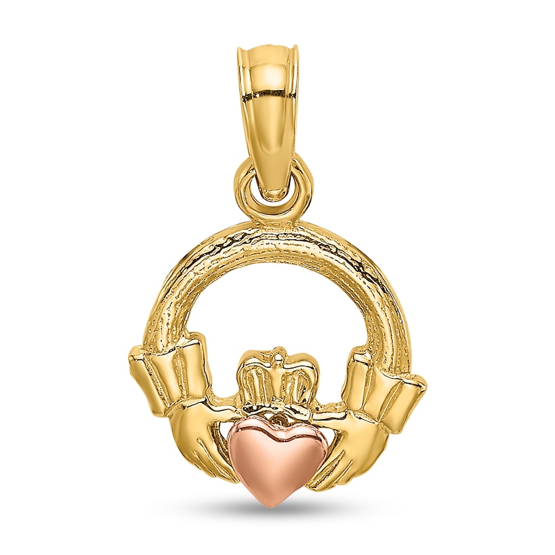 Main Image 1 of Claddagh Circle Necklace Charm in Solid 14K Two-Tone Gold