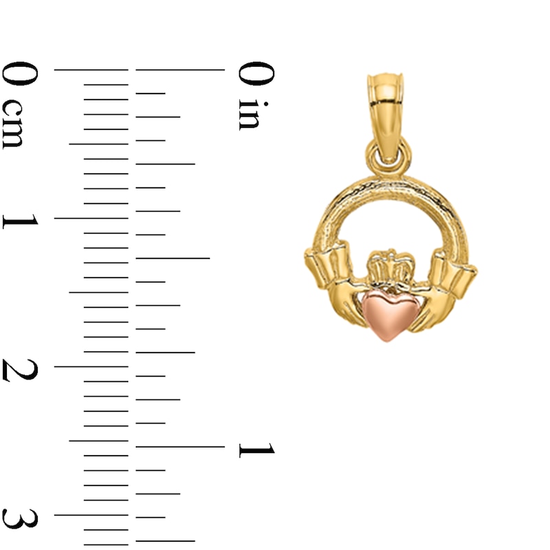 Main Image 2 of Claddagh Circle Necklace Charm in Solid 14K Two-Tone Gold