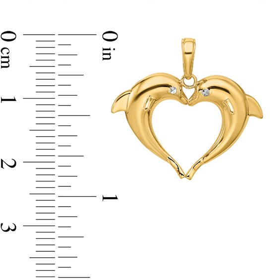 Double-Dolphin Heart Necklace Charm in Solid 14K Gold