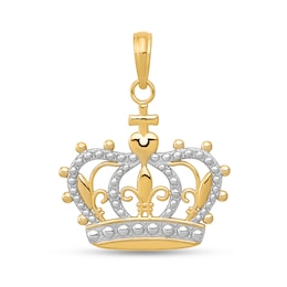 Fleur-de-Lis Crown Necklace Charm in Solid 14K Two-Tone Gold