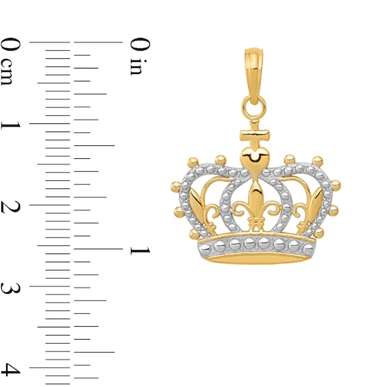 Fleur-de-Lis Crown Necklace Charm in Solid 14K Two-Tone Gold