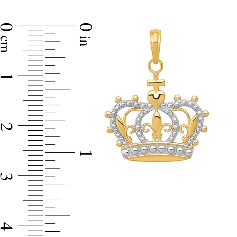Main Image 2 of Fleur-de-Lis Crown Necklace Charm in Solid 14K Two-Tone Gold
