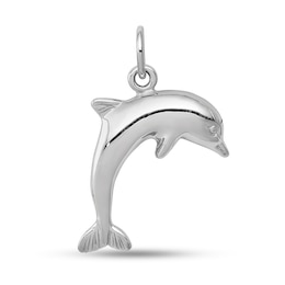 Leaping Dolphin Charm in Solid 14K White Gold