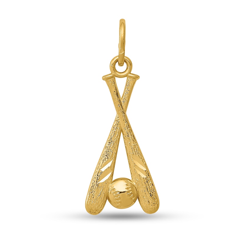 Main Image 1 of Diamond-Cut Baseball Bats and Ball Charm in Solid 14K Gold