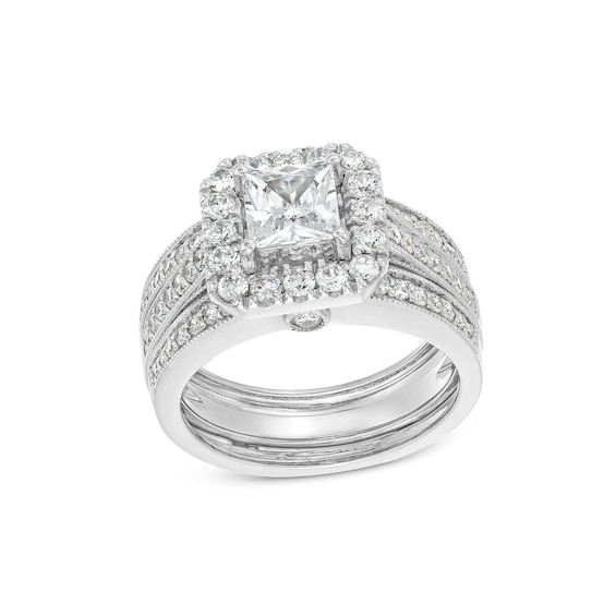 2 CT. T.w. Princess-Cut Certified Lab-Grown Diamond Cushion-Shaped Frame Bridal Set in 14K White Gold (F/Vs2)