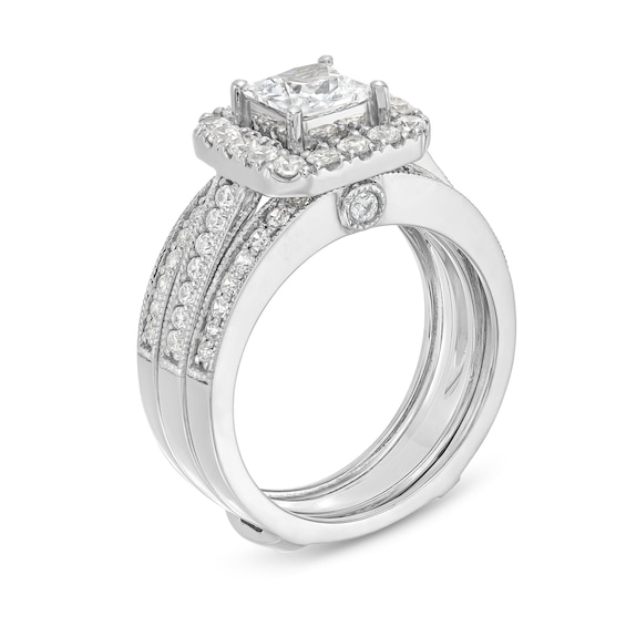 2 CT. T.w. Princess-Cut Certified Lab-Grown Diamond Cushion-Shaped Frame Bridal Set in 14K White Gold (F/Vs2)