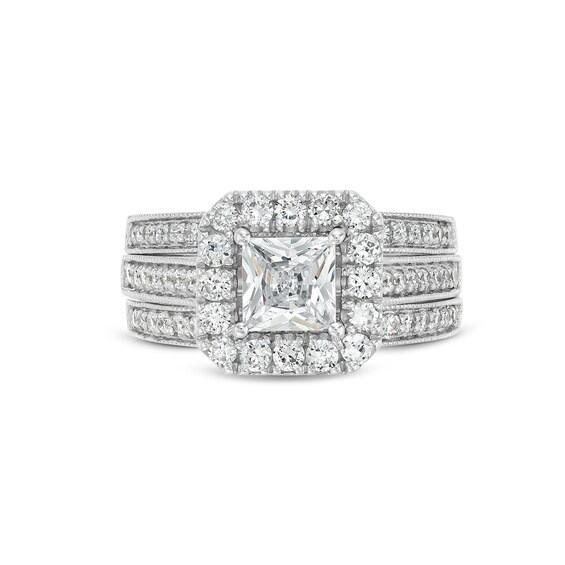2 CT. T.w. Princess-Cut Certified Lab-Grown Diamond Cushion-Shaped Frame Bridal Set in 14K White Gold (F/Vs2)