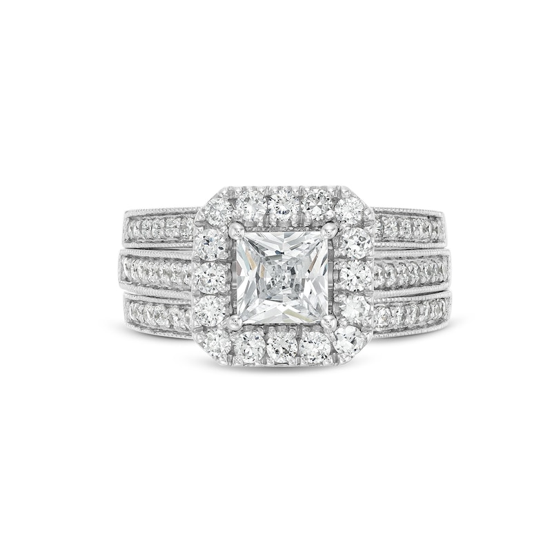 Main Image 4 of 2 CT. T.W. Princess-Cut Certified Lab-Grown Diamond Cushion-Shaped Frame Bridal Set in 14K White Gold (F/VS2)