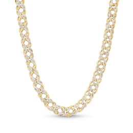 7.0mm Diamond-Cut Rhombus-Link Curb Chain Necklace in Hollow 14K Two-Tone Gold - 20”