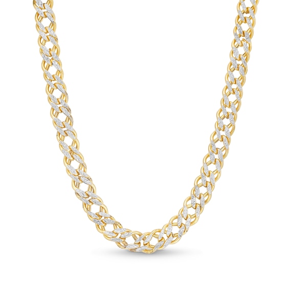 7.0mm Diamond-Cut Rhombus-Link Curb Chain Necklace in Hollow 14K Two-Tone Gold - 20â