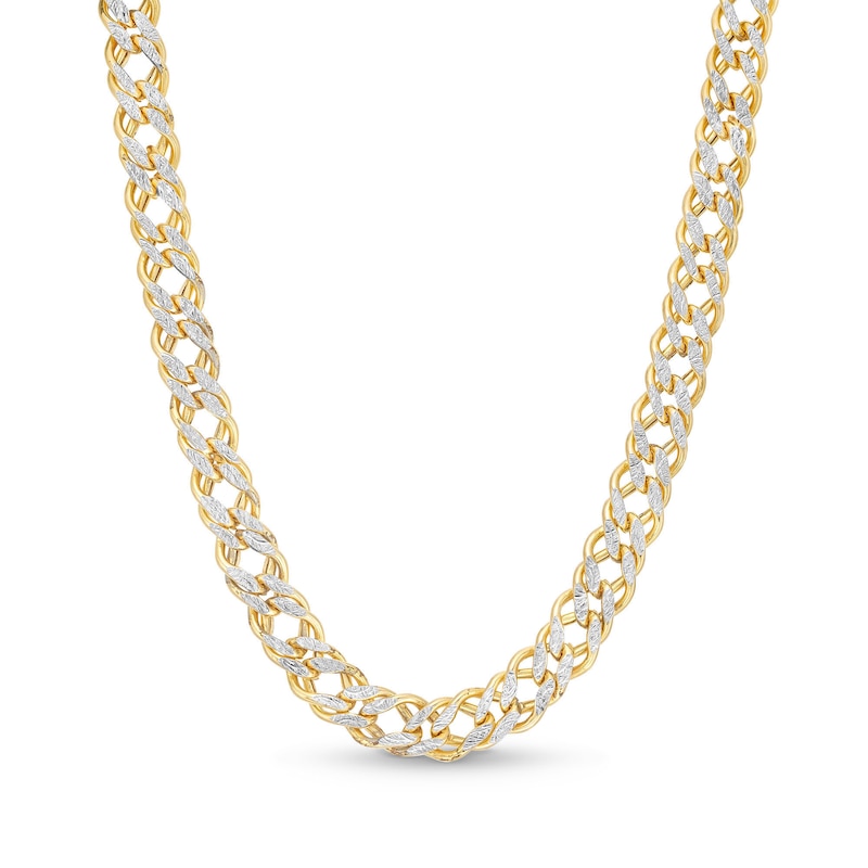 Main Image 1 of 7.0mm Diamond-Cut Rhombus-Link Curb Chain Necklace in Hollow 14K Two-Tone Gold - 20”