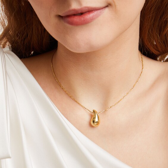 Teardrop Necklace in Sculpted Hollow 14K Gold - 20â