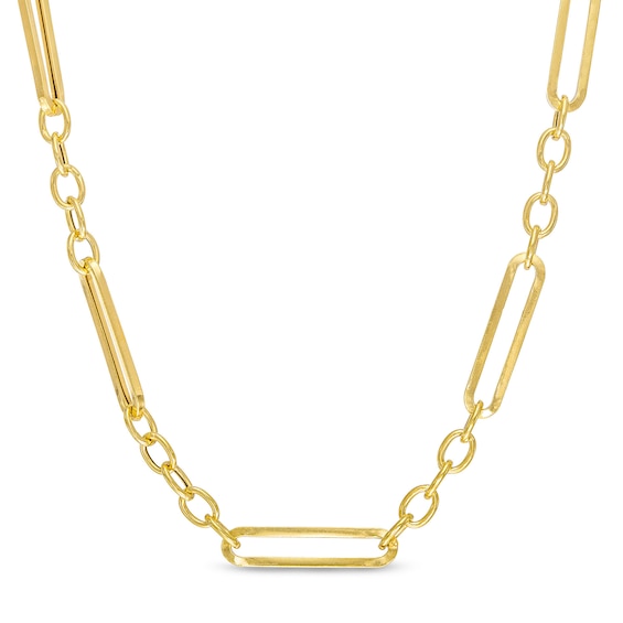 5.9mm Paper Clip and Rolo Chain Alternating Necklace in Hollow 10K Gold - 20â
