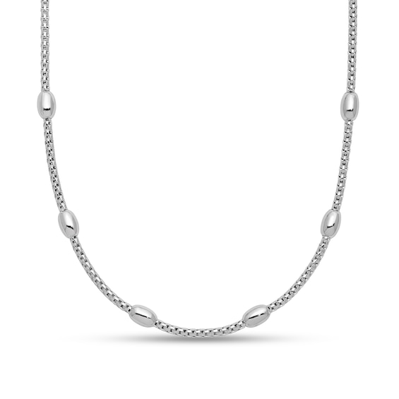 Oval Bead Station Chain Necklace in Sterling Silver - 18"
