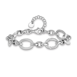 11.4mm Oval Polished and Textured Link Bracelet in Hollow Sterling Silver - 7.5”