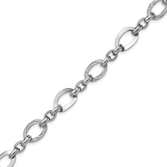 11.4mm Oval Polished and Textured Link Bracelet in Hollow Sterling Silver - 7.5”