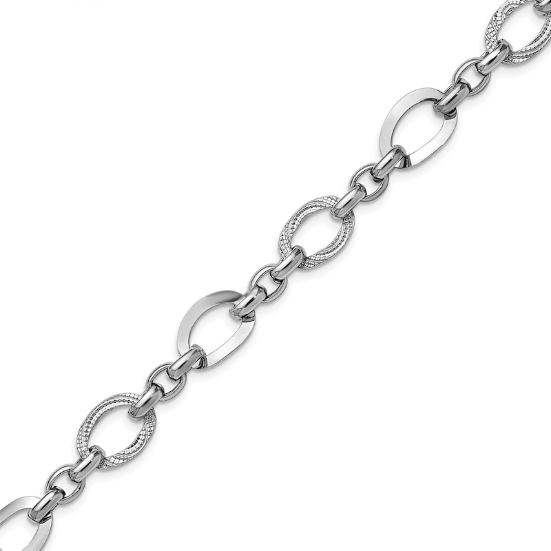 Main Image 2 of 11.4mm Oval Polished and Textured Link Bracelet in Hollow Sterling Silver - 7.5”