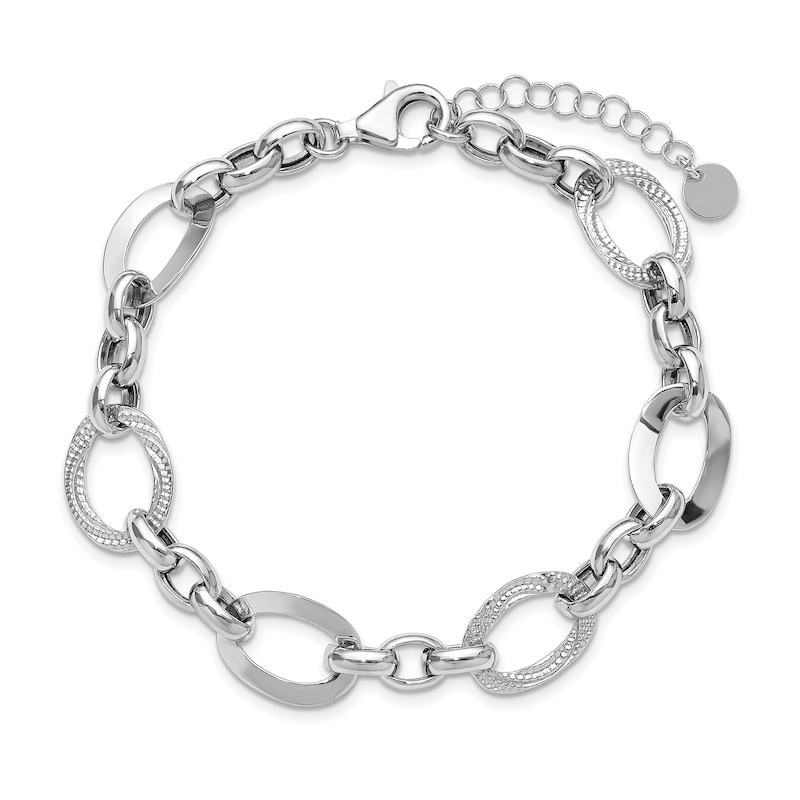 Main Image 3 of 11.4mm Oval Polished and Textured Link Bracelet in Hollow Sterling Silver - 7.5”
