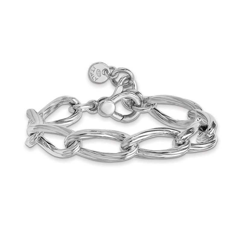 Main Image 1 of 11.5mm Grooved Link Bracelet in Hollow Sterling Silver - 7.75”