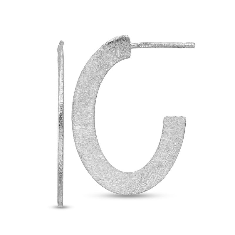 Main Image 1 of 28.0mm Multi-Finish Flat Oval J-Hoop Earrings in Sterling Silver