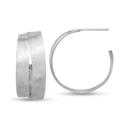 27.0mm Multi-Finish Crossover J-Hoop Earrings in Sterling Silver