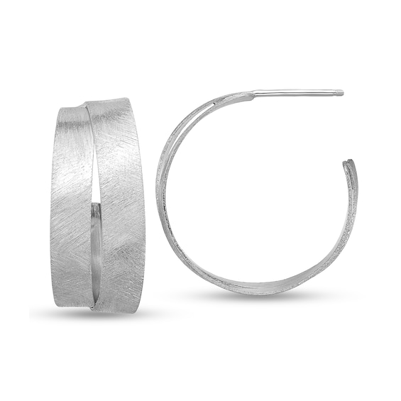 27.0mm Multi-Finish Crossover J-Hoop Earrings in Sterling Silver