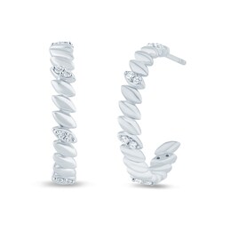 1/4 CT. T.W. Diamond Duos and Rice Bead Alternating Open Hoop Earrings in 10K White Gold