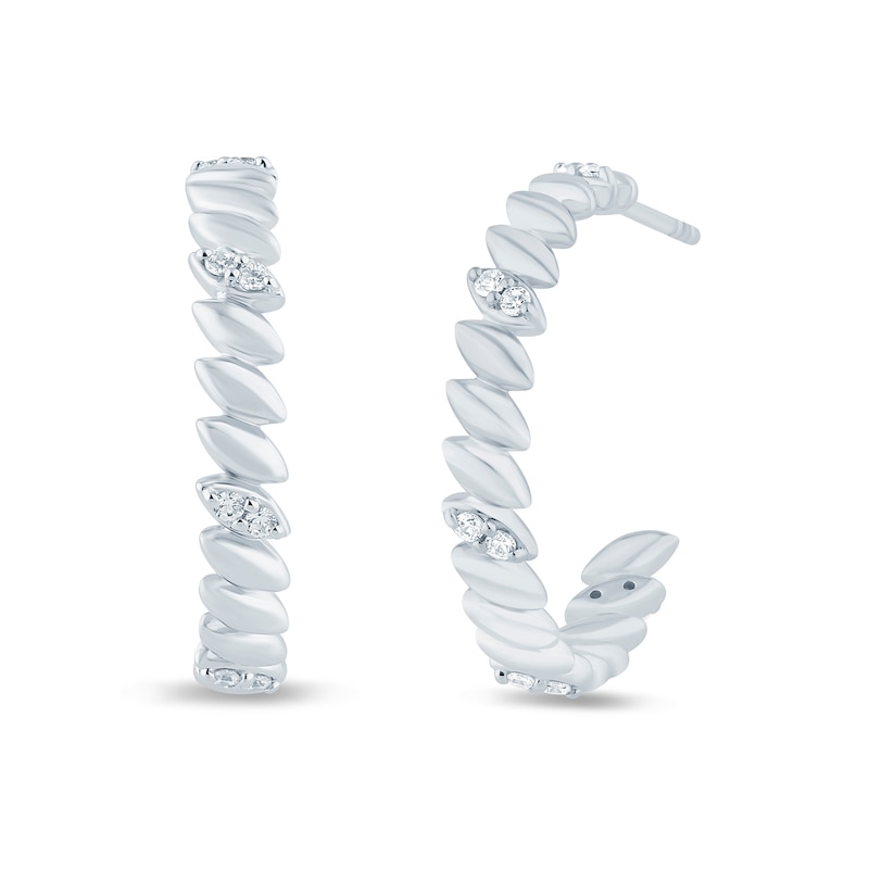 Main Image 1 of 1/4 CT. T.W. Diamond Duos and Rice Bead Alternating Open Hoop Earrings in 10K White Gold