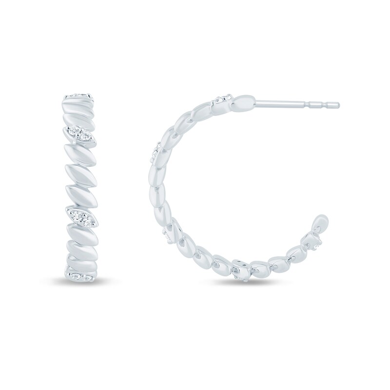 Main Image 2 of 1/4 CT. T.W. Diamond Duos and Rice Bead Alternating Open Hoop Earrings in 10K White Gold