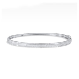 3/4 CT. T.W. Diamond Border Bangle Bracelet in 10K White Gold - 6.24"