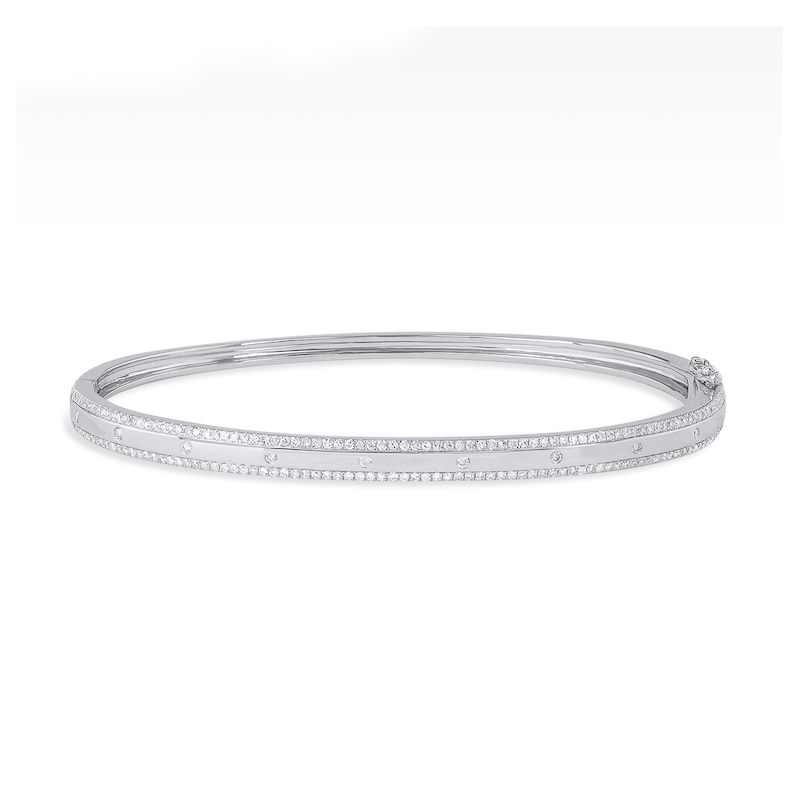 Main Image 1 of 3/4 CT. T.W. Diamond Border Bangle Bracelet in 10K White Gold - 6.24"