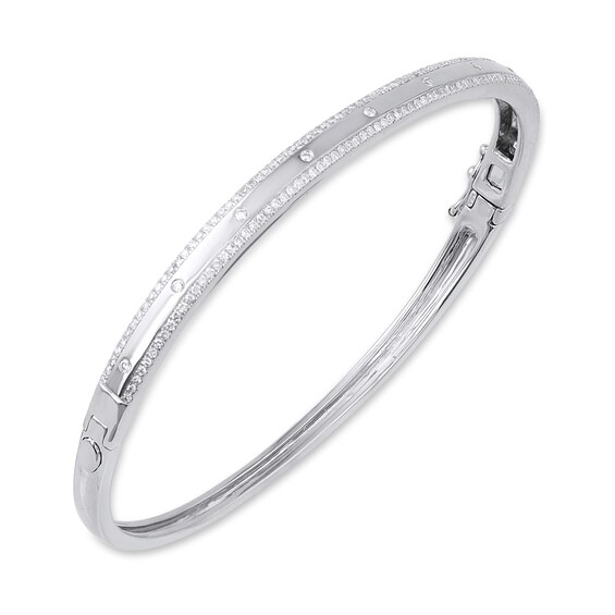 3/4 CT. T.w. Diamond Border Bangle Bracelet in 10K White Gold - 6.24"