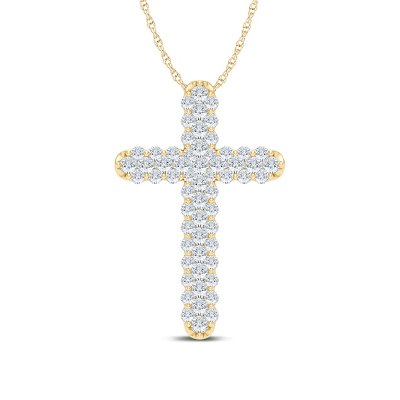 5/8 CT. T.w. Diamond Triple Row Cross Pendant in 10K Gold