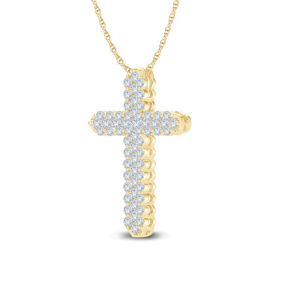 5/8 CT. T.w. Diamond Triple Row Cross Pendant in 10K Gold