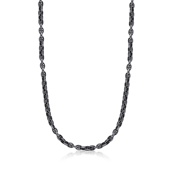 6.0mm Antique-Finish Mariner Chain Alternating Pattern Necklace in Stainless Steel with Black Ion Plate - 24â