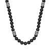 Thumbnail Image 1 of 10.0mm Black Agate Bead Necklace with Skull Beads in Stainless Steel - 24”