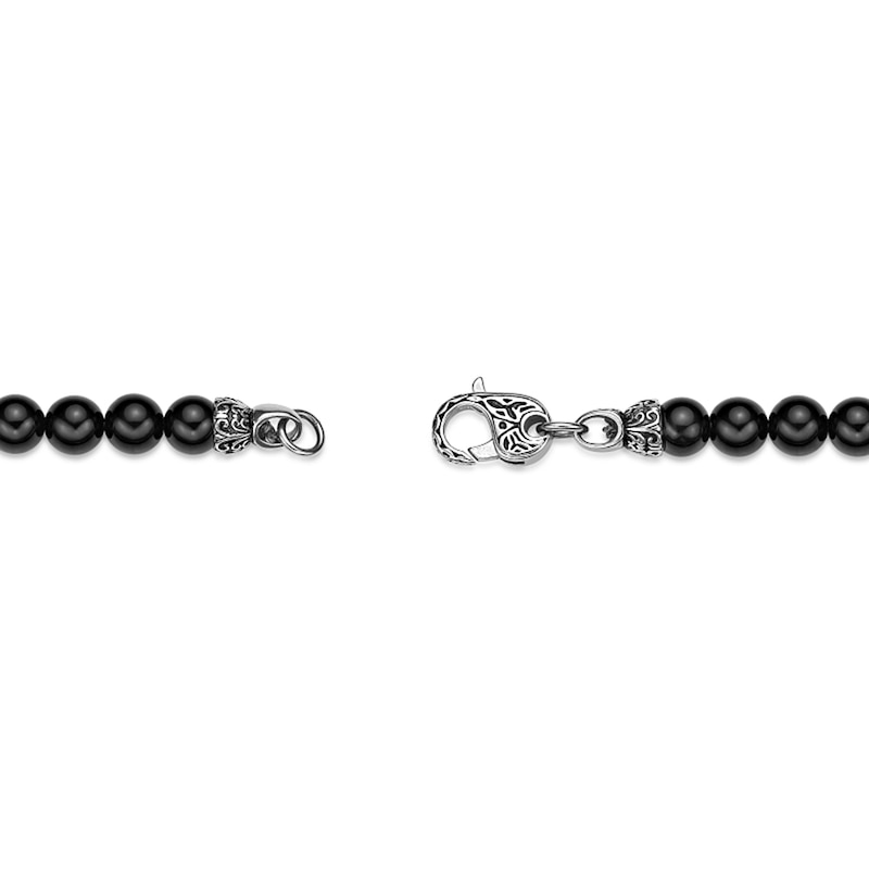 Main Image 4 of 10.0mm Black Agate Bead Necklace with Skull Beads in Stainless Steel - 24”