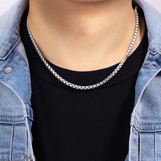 4.5mm Box Chain Necklace in Solid Stainless Steel and Yellow Ion Plate - 22â