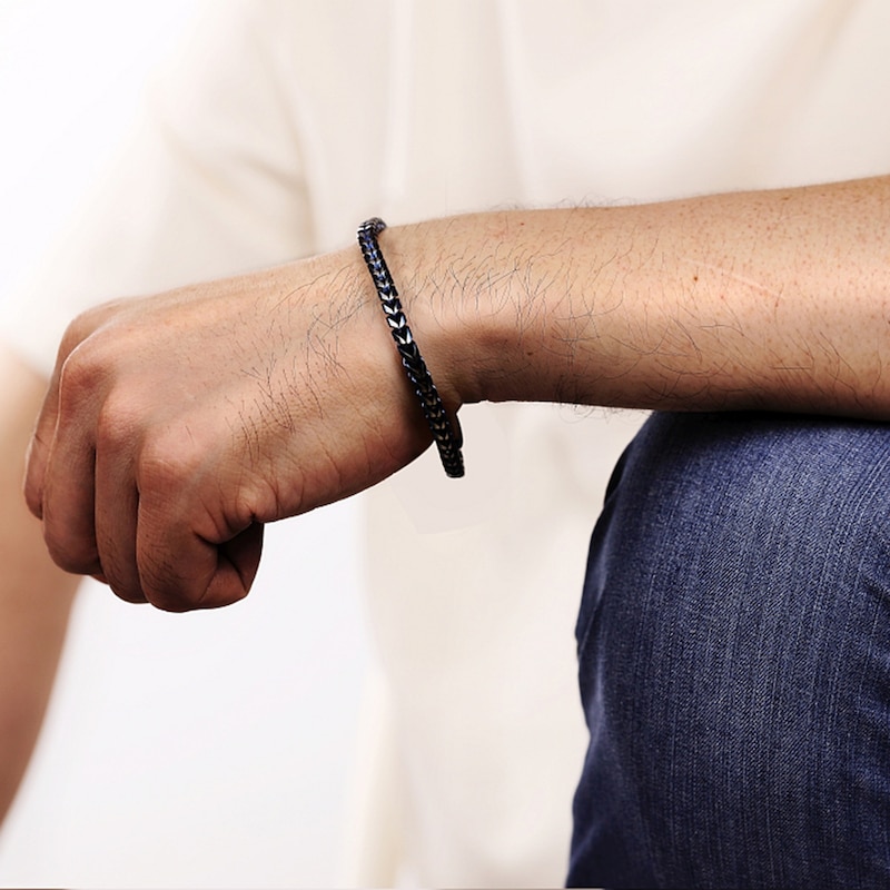 Main Image 2 of 5.0mm Foxtail Chain Bracelet in Solid Stainless Steel with Blue Ion Plate - 8.5”