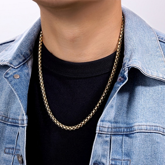 6.0mm Box Chain Necklace in Solid Stainless Steel and Yellow Ion Plate - 24â