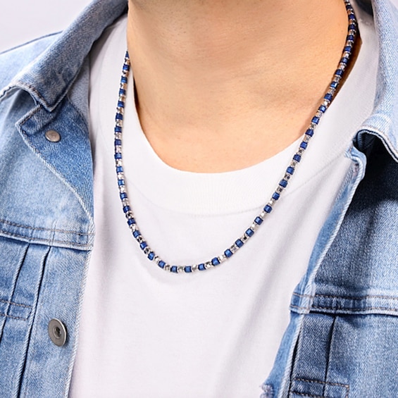 4.5mm Bead Chain Necklace in Stainless Steel with Blue Ion Plate - 24â