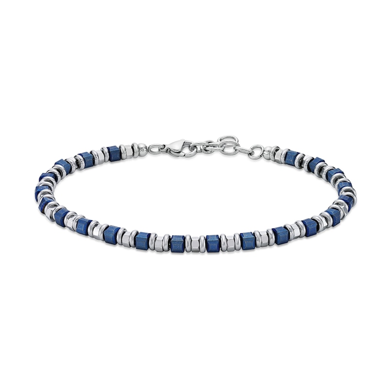 Main Image 1 of Bead Chain Bracelet in Stainless Steel with Blue Ion Plate - 8.25”