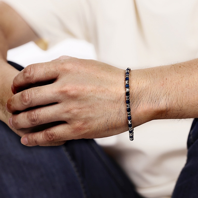 Main Image 2 of Bead Chain Bracelet in Stainless Steel with Blue Ion Plate - 8.25”