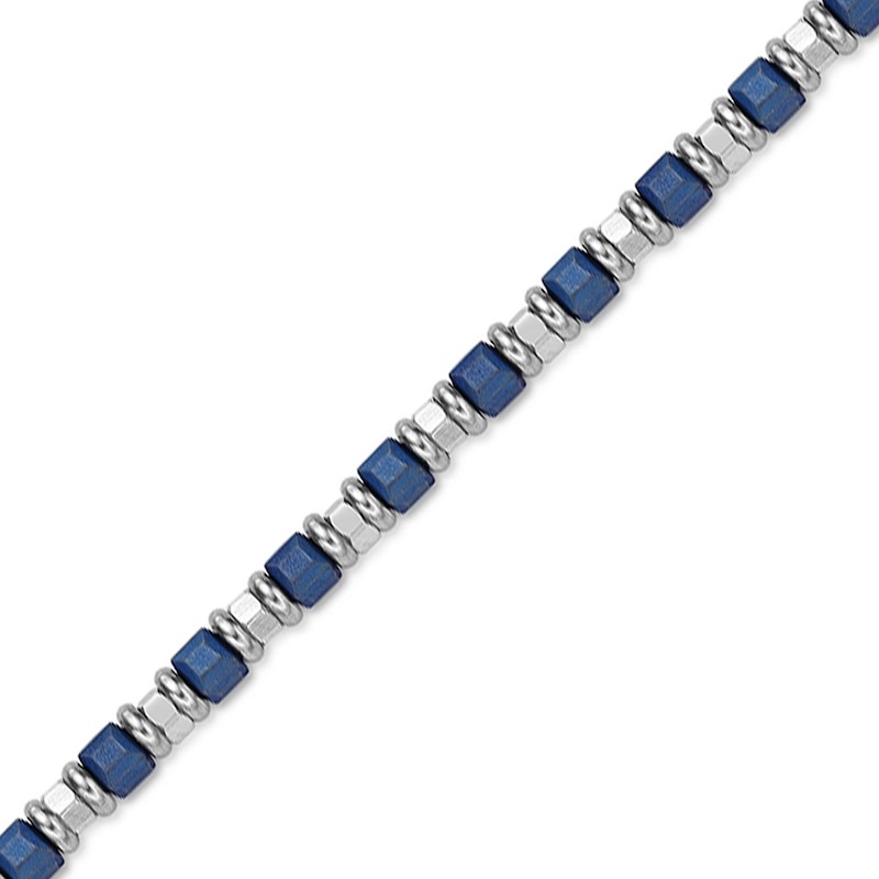 Main Image 3 of Bead Chain Bracelet in Stainless Steel with Blue Ion Plate - 8.25”