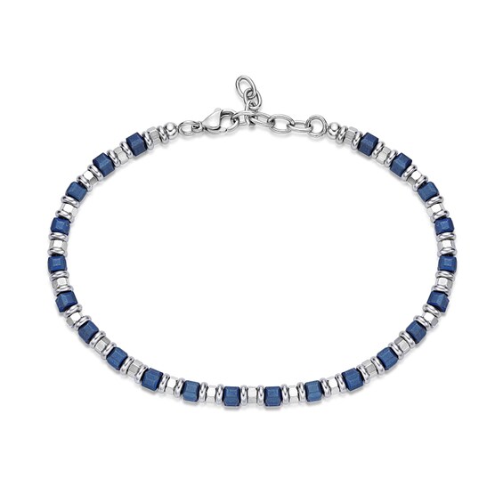 Bead Chain Bracelet in Stainless Steel with Blue Ion Plate - 8.25â